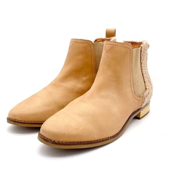 Toms Ella Chelsea Boots Skip On Booties in Honey Leather Faux Shearling Size 9.5 - Picture 6 of 15
